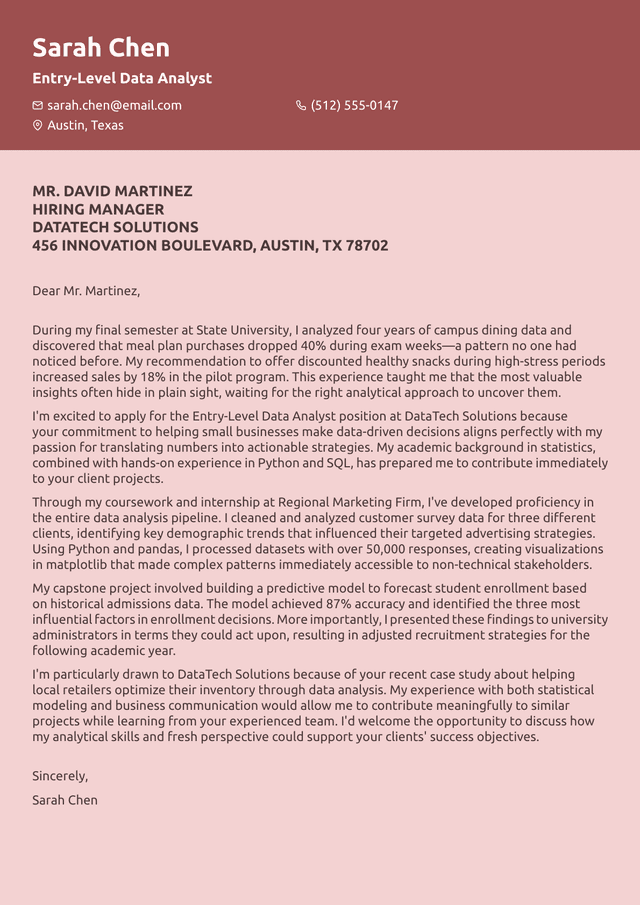 How to Write a Data Analyst Cover Letter: Guide + 3 Examples