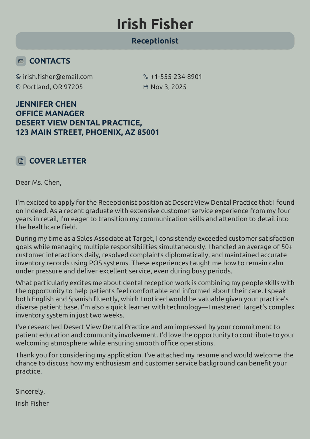 How to Write a Receptionist Cover Letter (+ Examples and Tips)