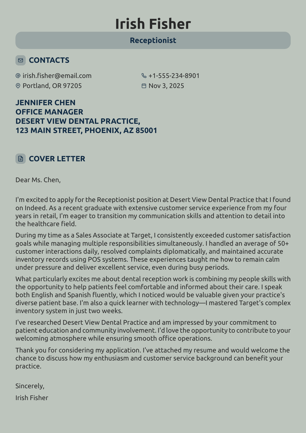 How to Write a Receptionist Cover Letter (+ Examples and Tips)
