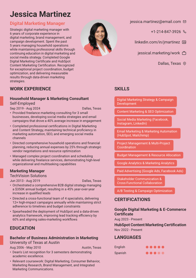 Stay-at-Home Mom Resume: Re-Entering the Workforce