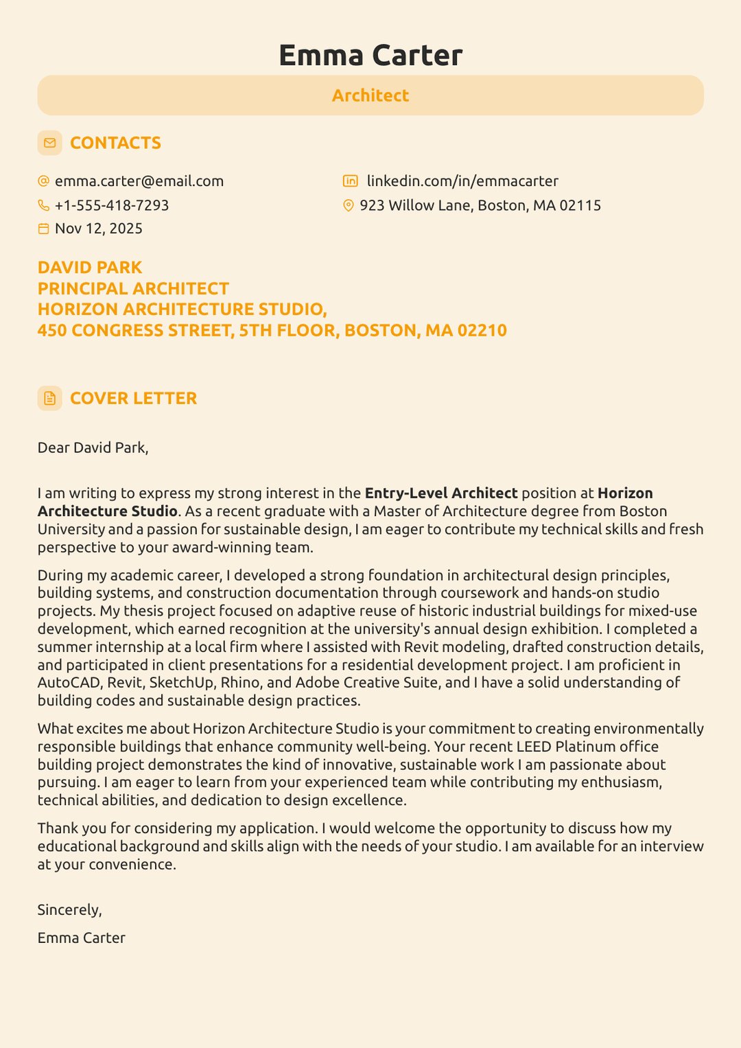 Architecture Cover Letter: Examples + Writing Guide for 2026