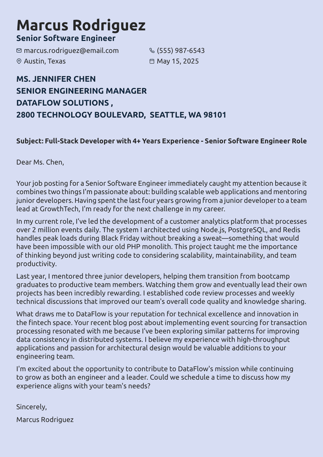 Software Engineer Cover Letter: Writing Guide + Examples