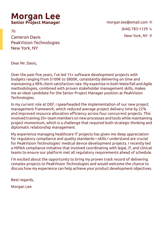 Project Manager Cover Letter: Writing Guide (w/ Examples)