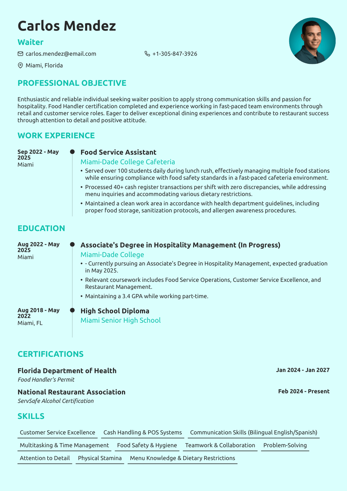 Waiter Resume: Examples and Writing Guide for 2026