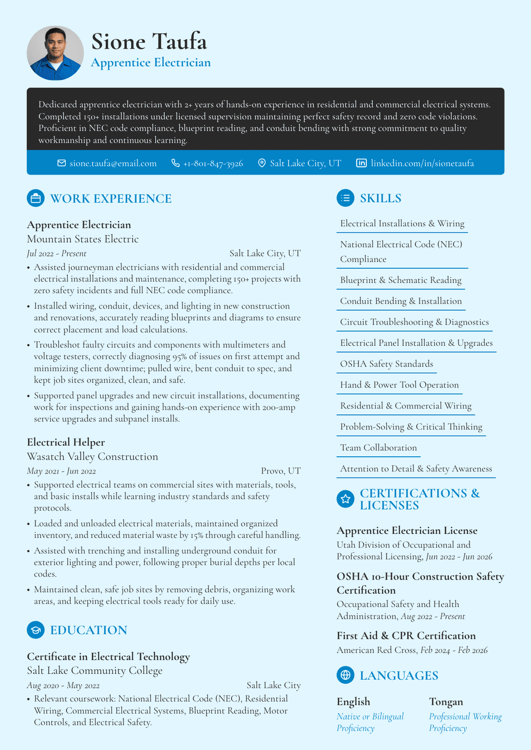 Electrician Resume Examples, Skills & Writing Guide