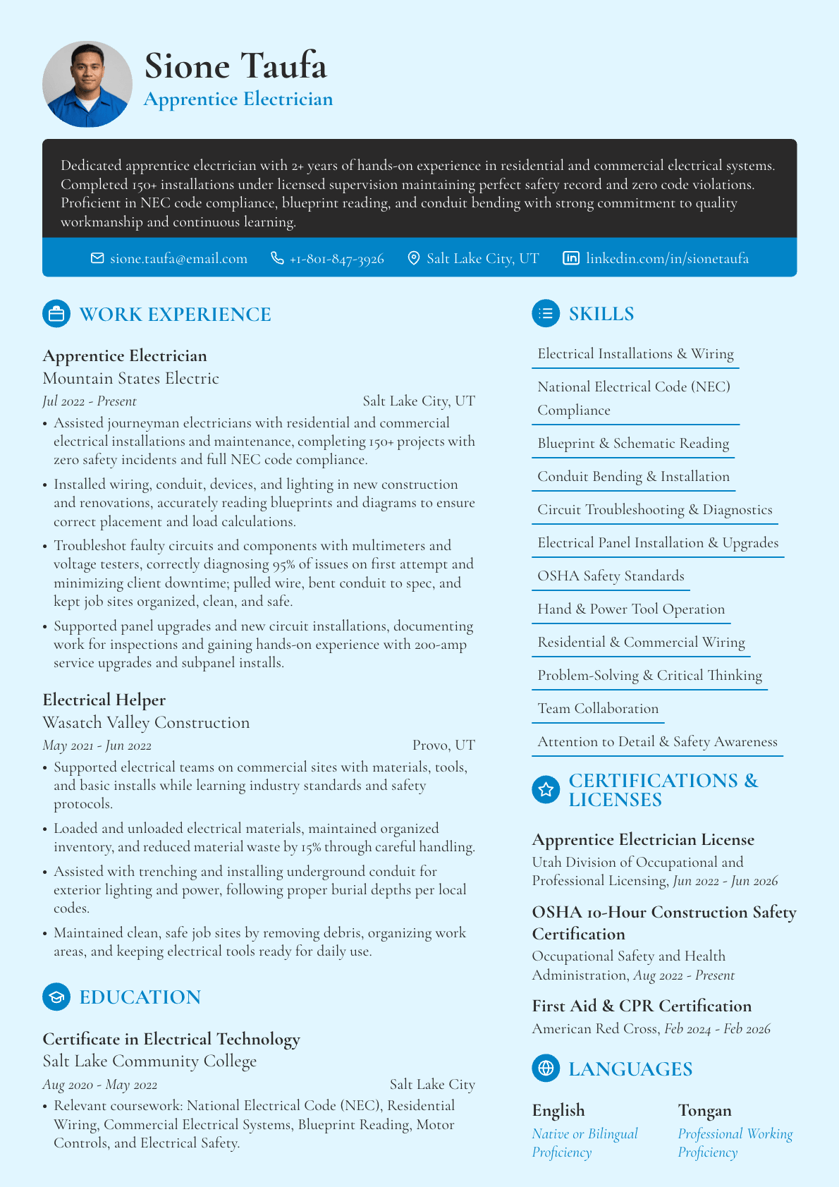 Electrician Resume Examples, Skills & Writing Guide