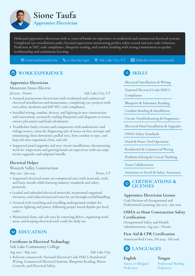 Electrician Resume Examples, Skills & Writing Guide